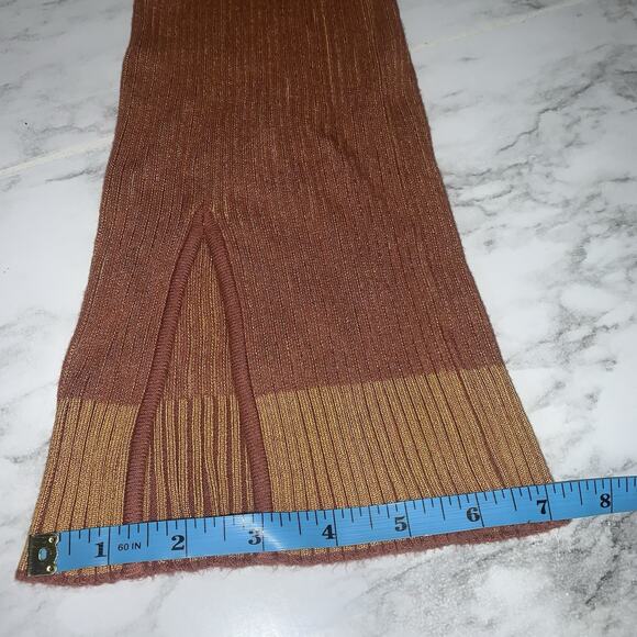 LES FRIDAY Ribbed Knit Waist Cut Out Bell Bottom Slit Pants Brown XS Stretch - Picture 9 of 10